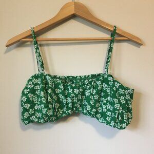 Kelly Green Floral Bra Top Large White Flower Print